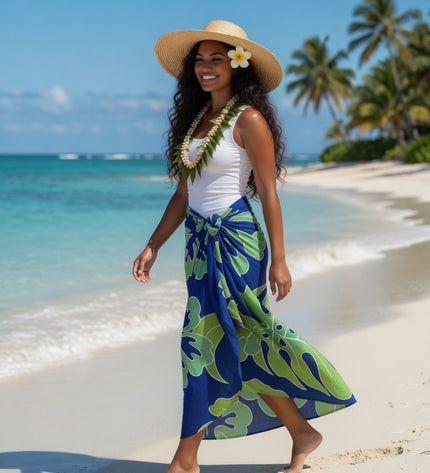 Blue Island Hibiscus Rayon Sarong Beach Wrap