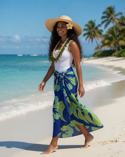 Blue Island Hibiscus Rayon Sarong Beach Wrap