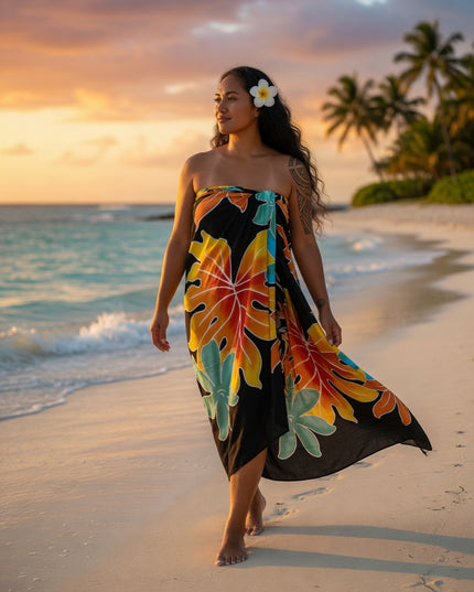 Tropical Sunset Leaf Rayon Sarong Beach Wrap