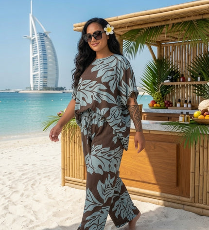 Island Breeze Two-Piece Cocoa Set - Premium Rayon