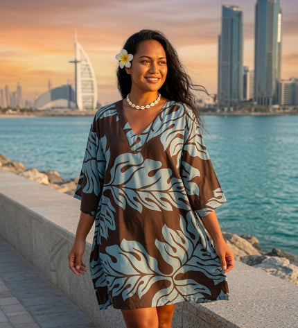 Cocoa Monstera Short Kaftan Dress