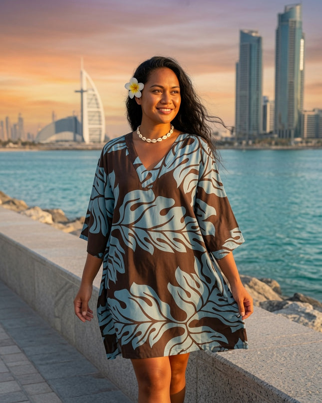 Cocoa Monstera Short Kaftan Dress