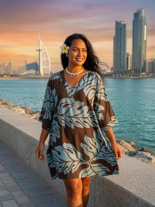 Cocoa Monstera Short Kaftan Dress