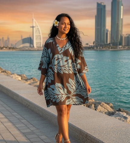 Cocoa Monstera Short Kaftan Dress