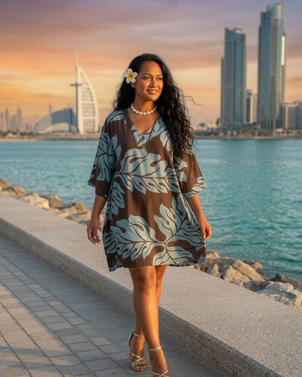 Cocoa Monstera Short Kaftan Dress