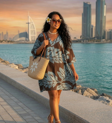 Cocoa Monstera Short Kaftan Dress