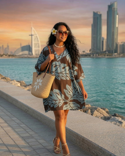 Cocoa Monstera Short Kaftan Dress