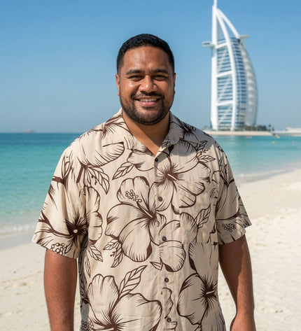 Men's Beige Hibiscus Rayon Shirt