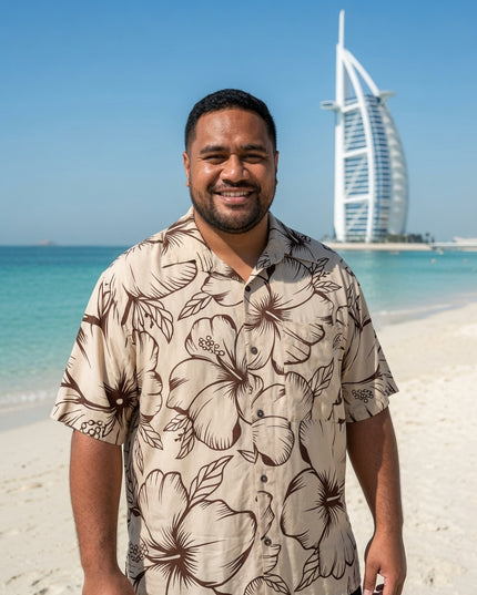 Men's Beige Hibiscus Rayon Shirt