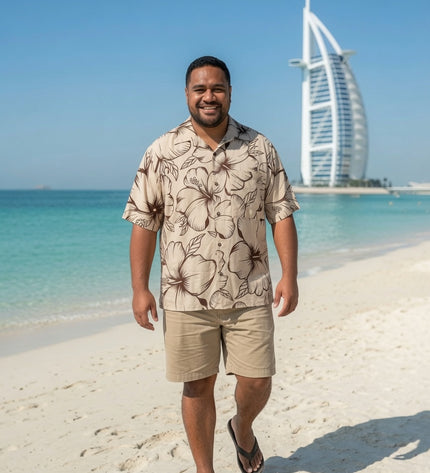 Men's Beige Hibiscus Rayon Shirt