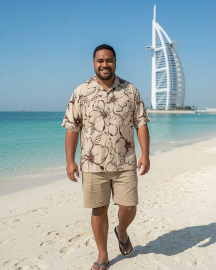 Men's Beige Hibiscus Rayon Shirt