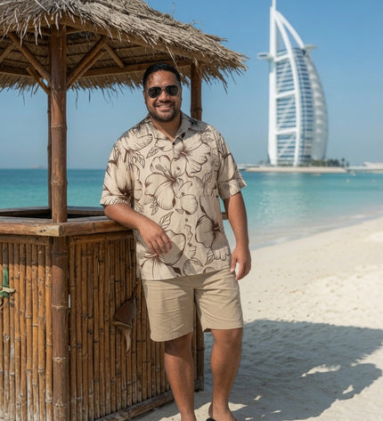 Men's Beige Hibiscus Rayon Shirt