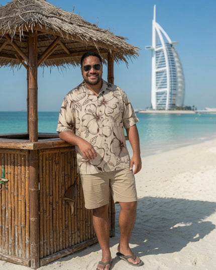 Men's Beige Hibiscus Rayon Shirt