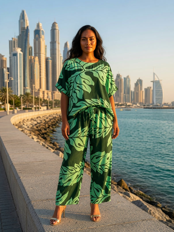 Tropical Monstera Rayon Matching Set