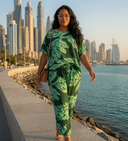 Tropical Monstera Rayon Matching Set