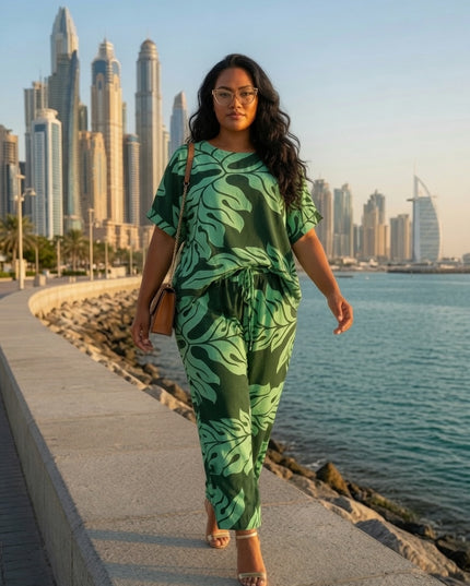 Tropical Monstera Rayon Matching Set