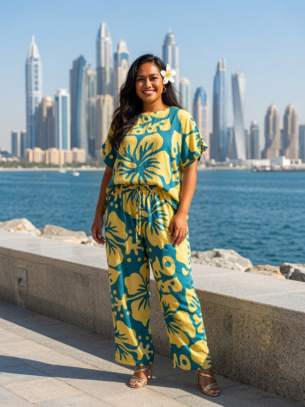 Tropical Hibiscus Rayon Matching Set