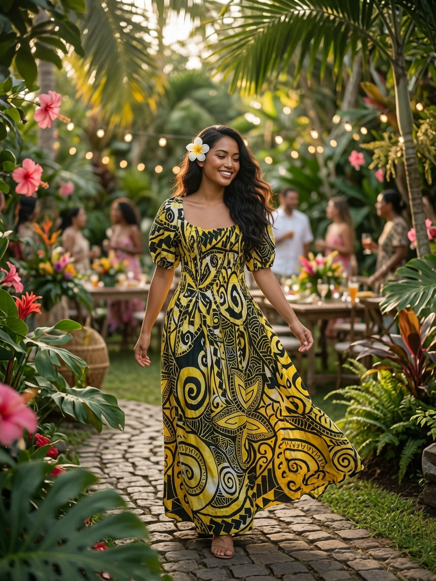 Golden Island Bloom Premium Rayon Maxi Dress – Akosita Designs Boutique