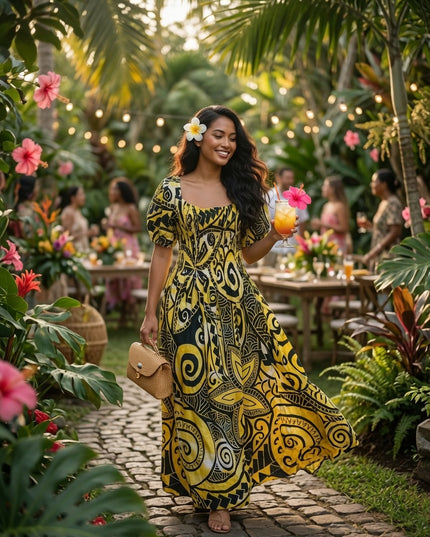 Golden Island Bloom Premium Rayon Maxi Dress