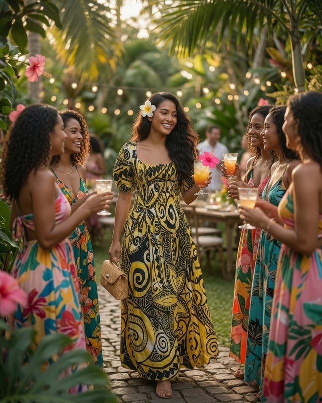 Golden Island Bloom Premium Rayon Maxi Dress
