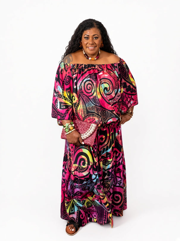 Vibrant Rayon Two-Piece Skirt & Top Set