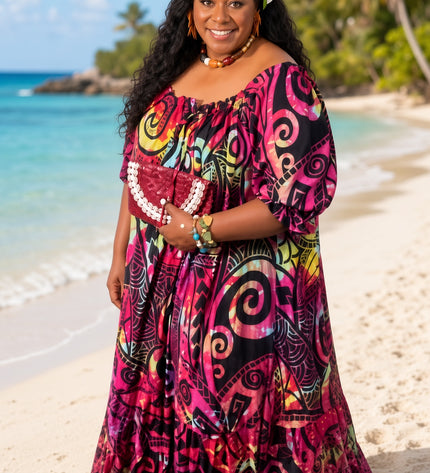 Island Bloom Purple Rayon Maxi Dress