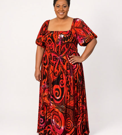 Midnight Red Inspired Tribal Print Maxi Dress