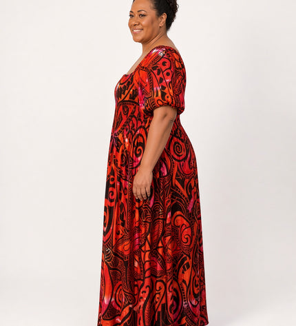 Midnight Red Inspired Tribal Print Maxi Dress
