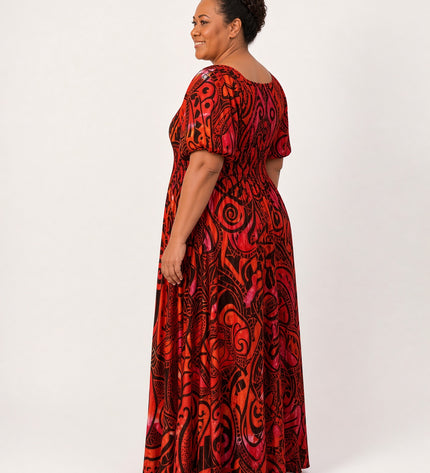 Midnight Red Inspired Tribal Print Maxi Dress