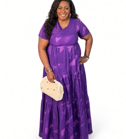 Tonal Tie-Dye Tiered Maxi Dress in Purple