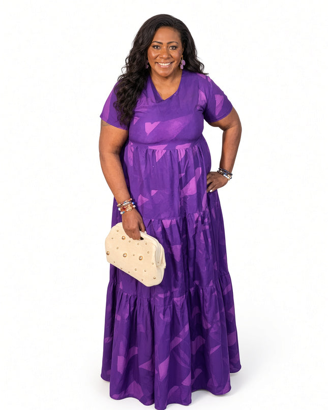 Tonal Tie-Dye Tiered Maxi Dress in Purple