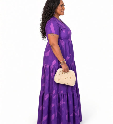 Tonal Tie-Dye Tiered Maxi Dress in Purple