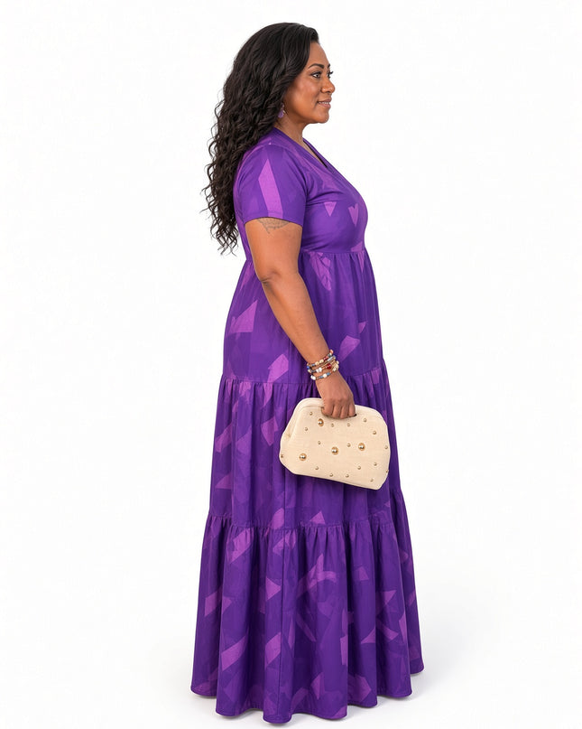 Tonal Tie-Dye Tiered Maxi Dress in Purple