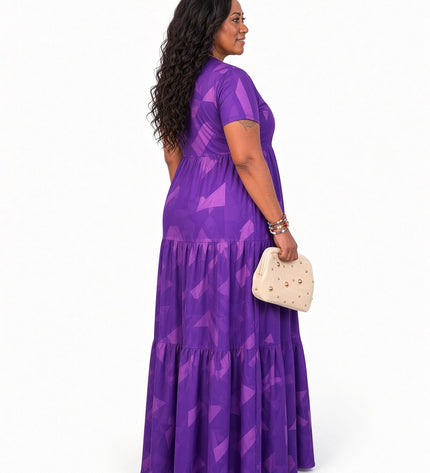 Tonal Tie-Dye Tiered Maxi Dress in Purple