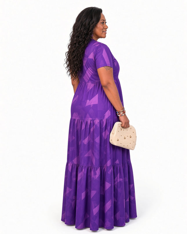 Tonal Tie-Dye Tiered Maxi Dress in Purple