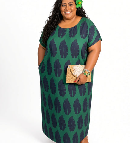 Emerald Shield Print Short Sleeve Maxi Dress with Pockets