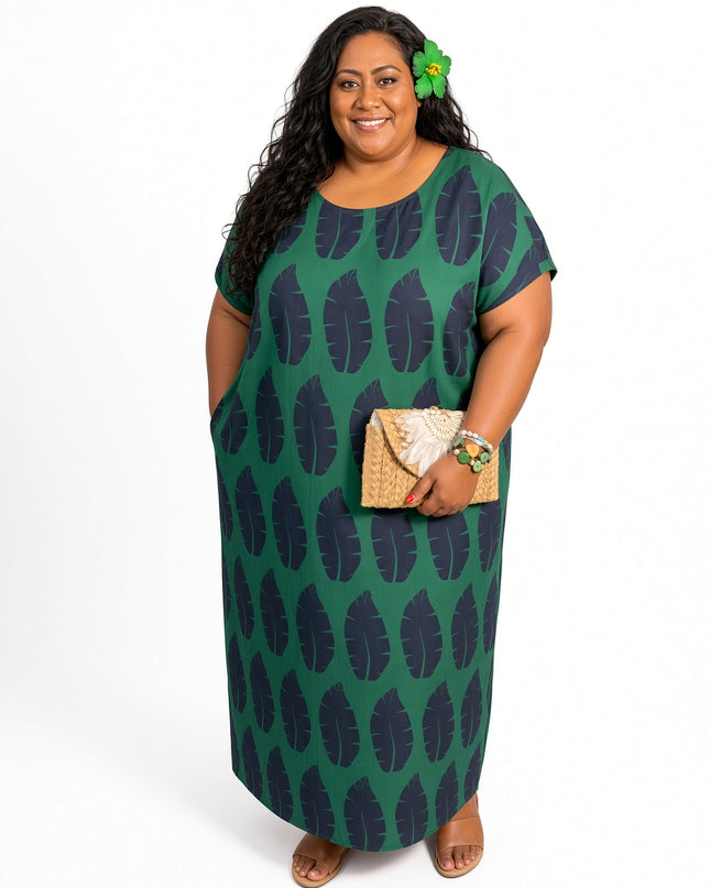 Emerald Shield Print Short Sleeve Maxi Dress with Pockets