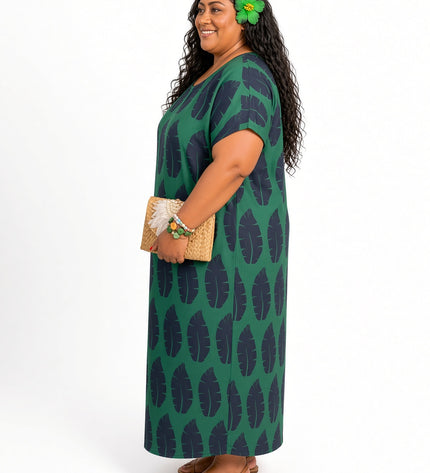 Emerald Shield Print Short Sleeve Maxi Dress with Pockets