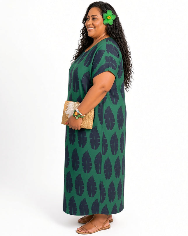 Emerald Shield Print Short Sleeve Maxi Dress with Pockets