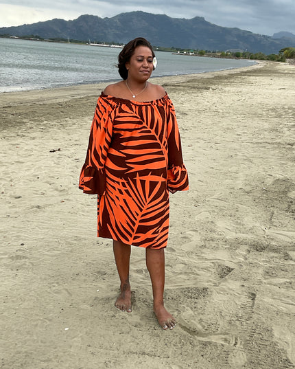 Fern print orange medi dress