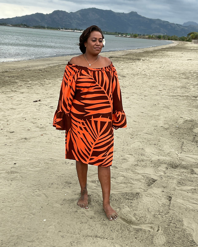 Fern print orange medi dress