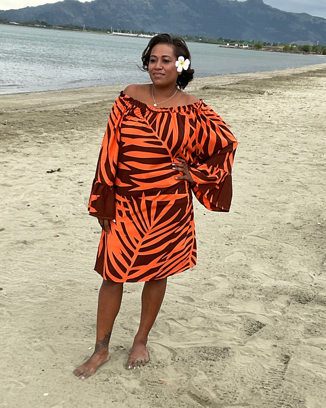 Fern print orange medi dress