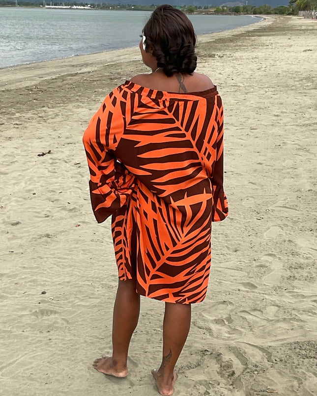 Fern print orange medi dress