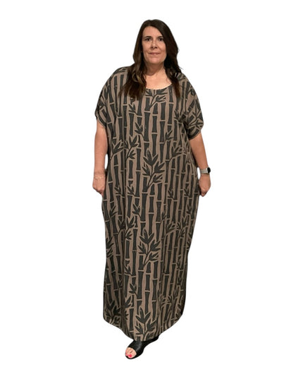 Round neck bamboo print long dress