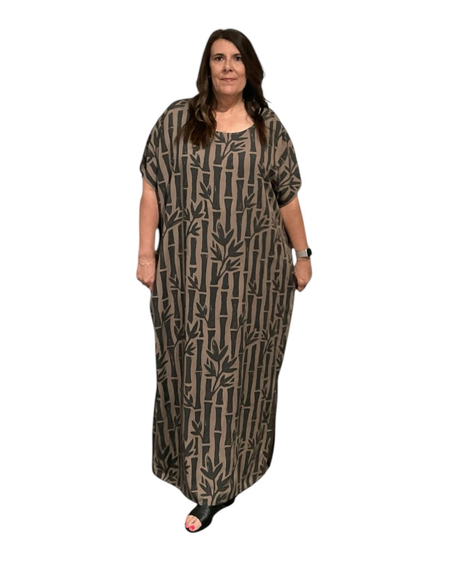 Round neck bamboo print long dress
