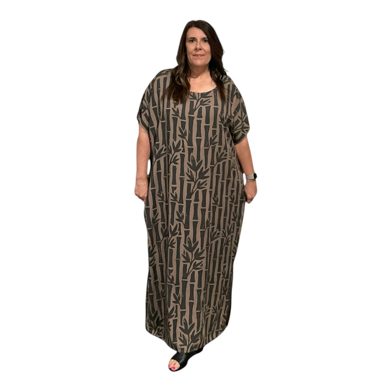 Round neck bamboo print long dress