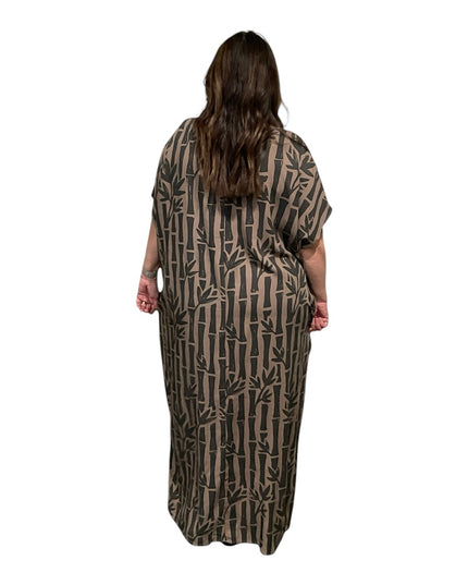 Round neck bamboo print long dress