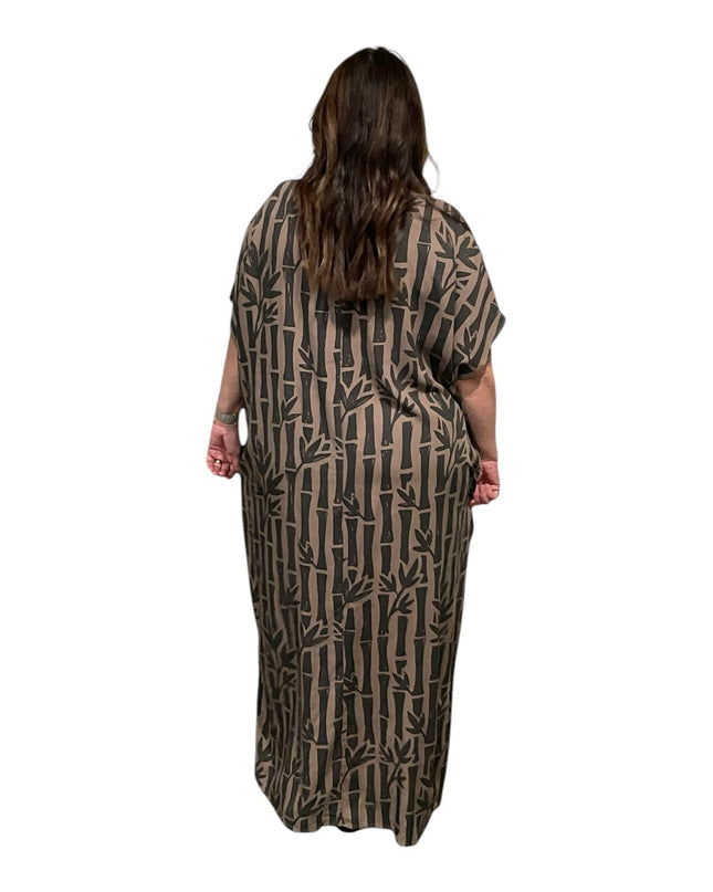 Round neck bamboo print long dress