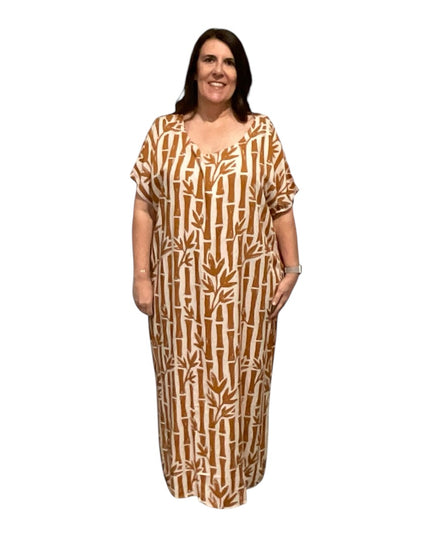 Round neck bamboo print long dress