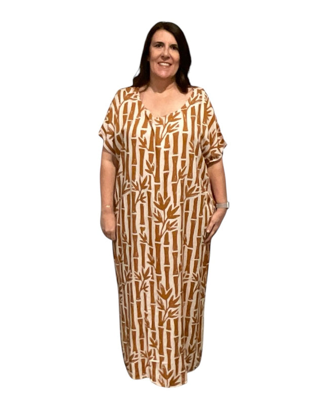 Round neck bamboo print long dress
